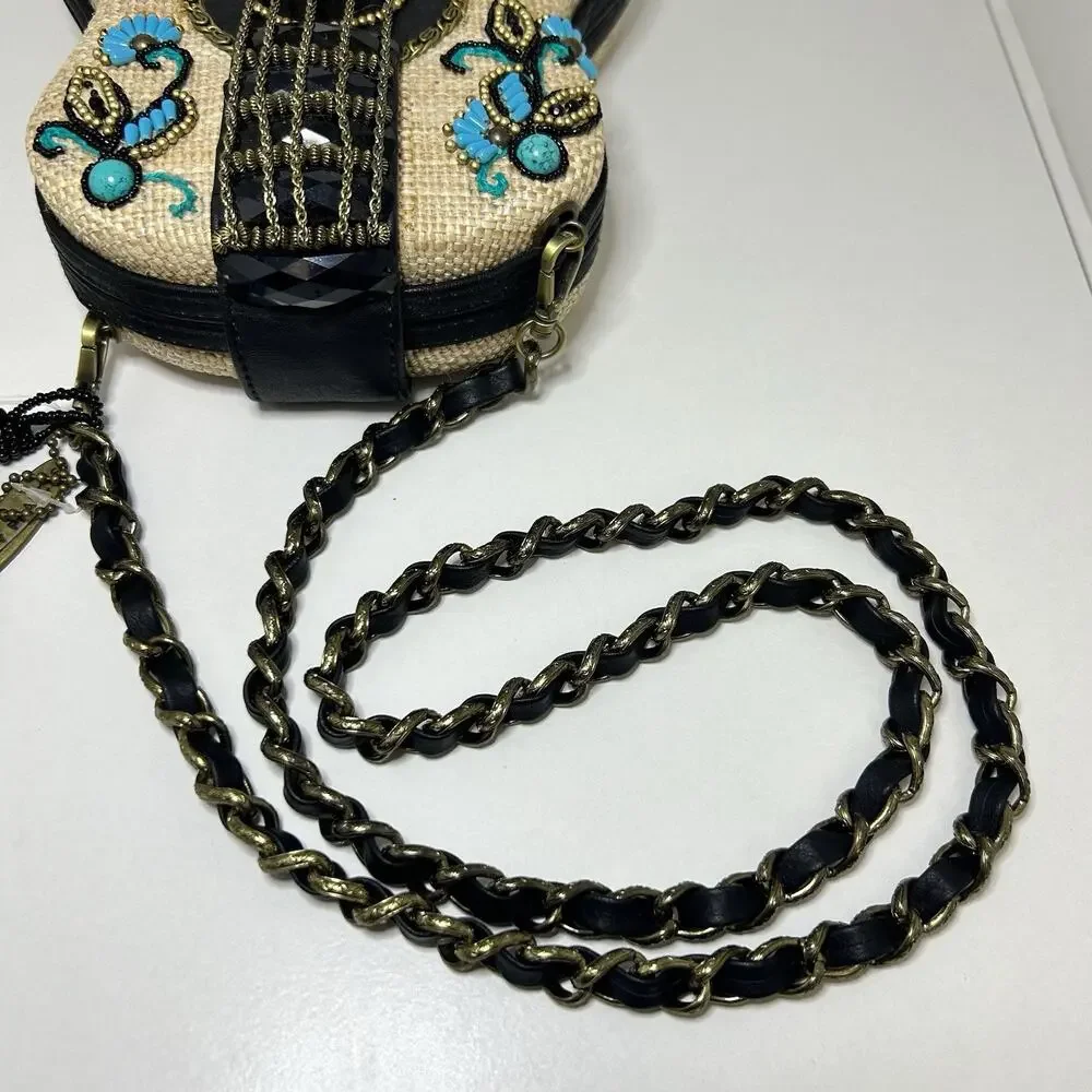 Mary Frances Unplugged Cream Woven and NWT Turquoise Beaded Guitar Bag *RARE - Picture 10 of 16